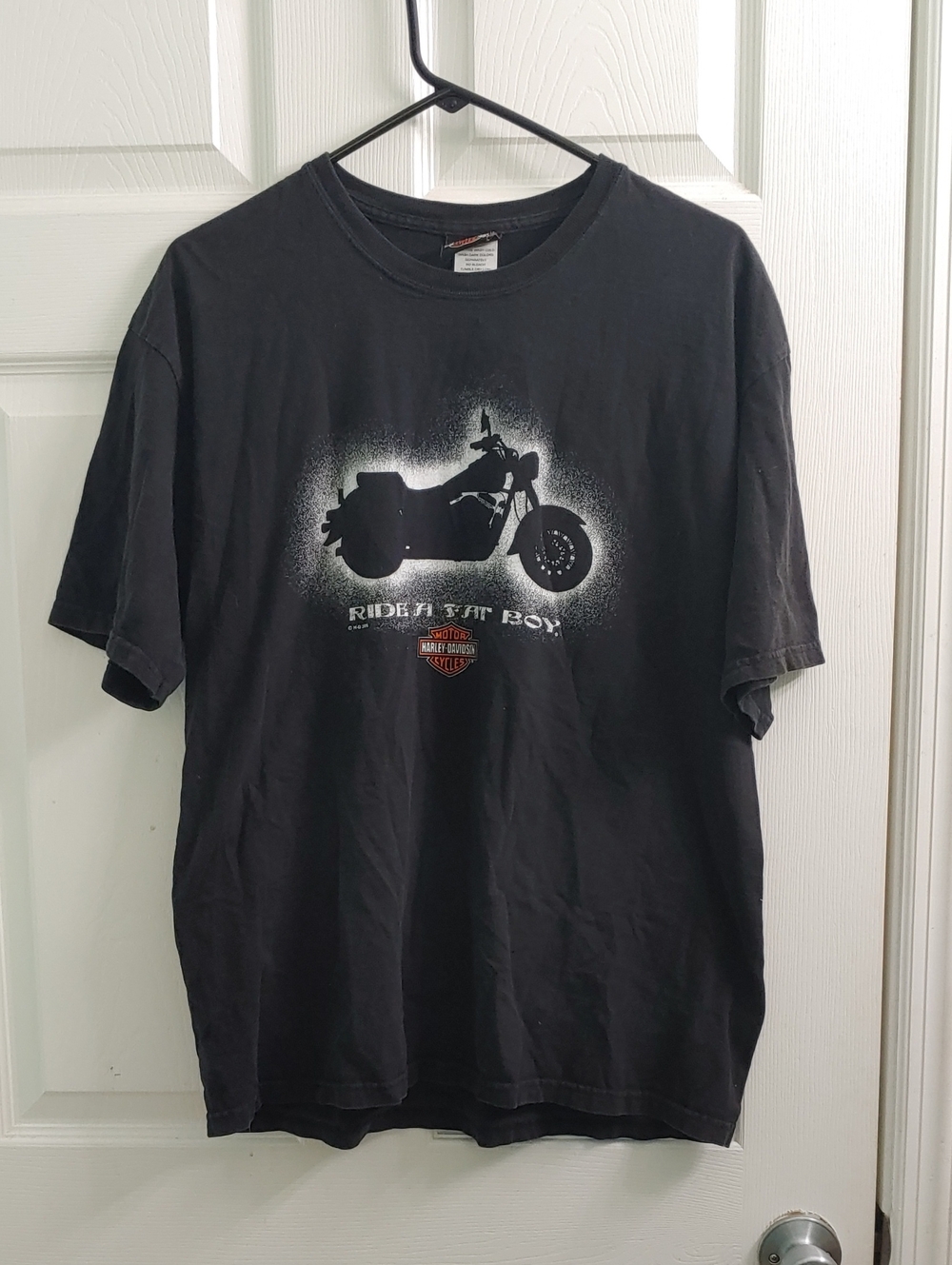 Vintage Harley Davidson T Shirt Men's L Ride A Fat Boy Black Y2K Biker Tee